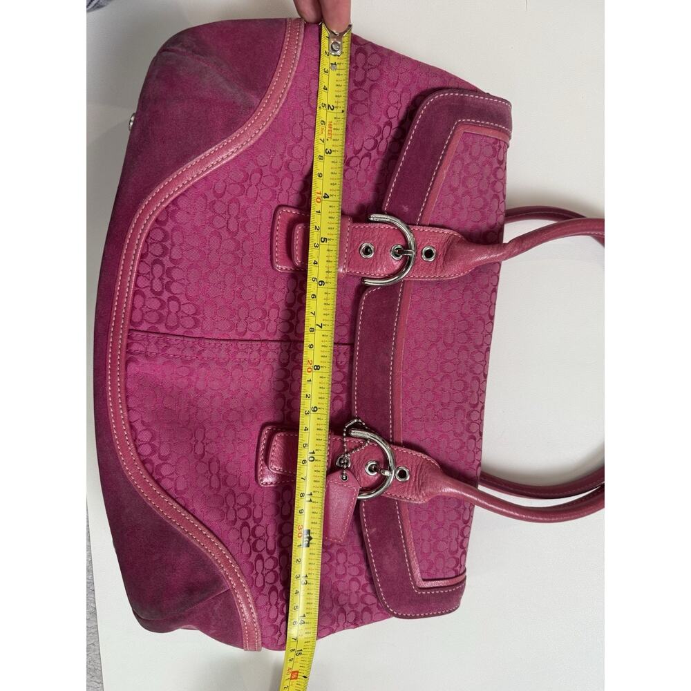 Vintage Coach Soho 7080 Pink Signature Jacquard Suede Flap Satchel Y2K Bag Rare - Picture 5 of 13